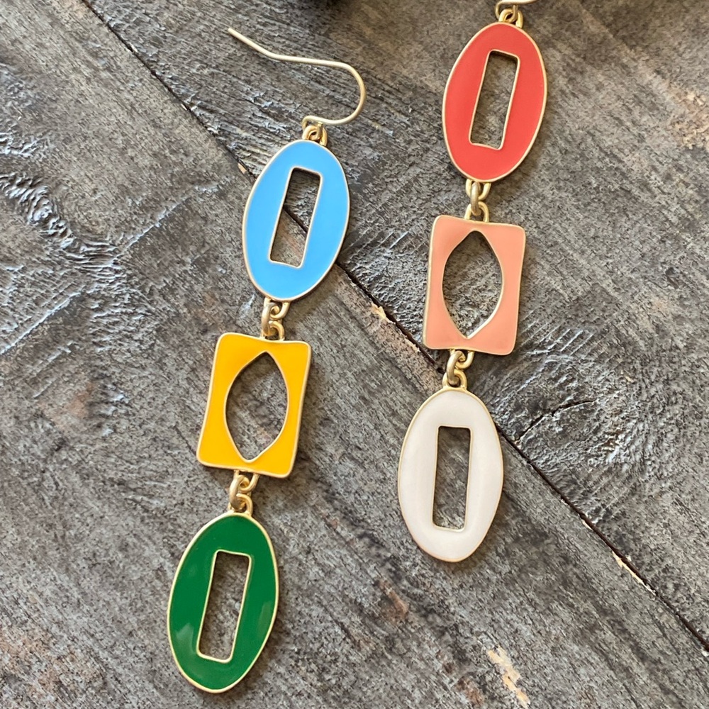 NEW Bright Enamel Colors Hoop Dangle Earrings - Picture 7 of 11